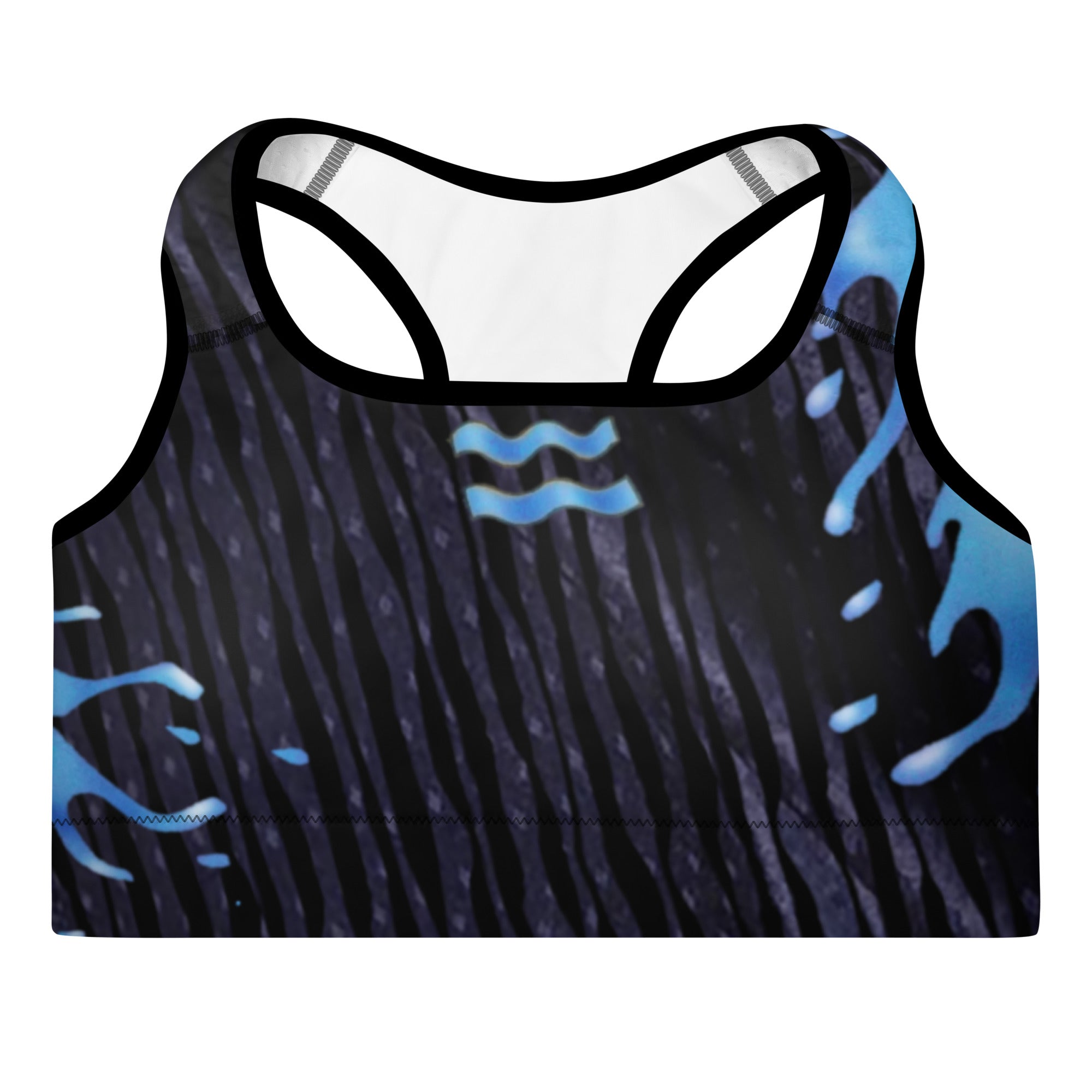 Black Sports Bra. Gym Top for Women. Workout Wear for Aquarians. "Cosmic Aqua" by WickedYo.